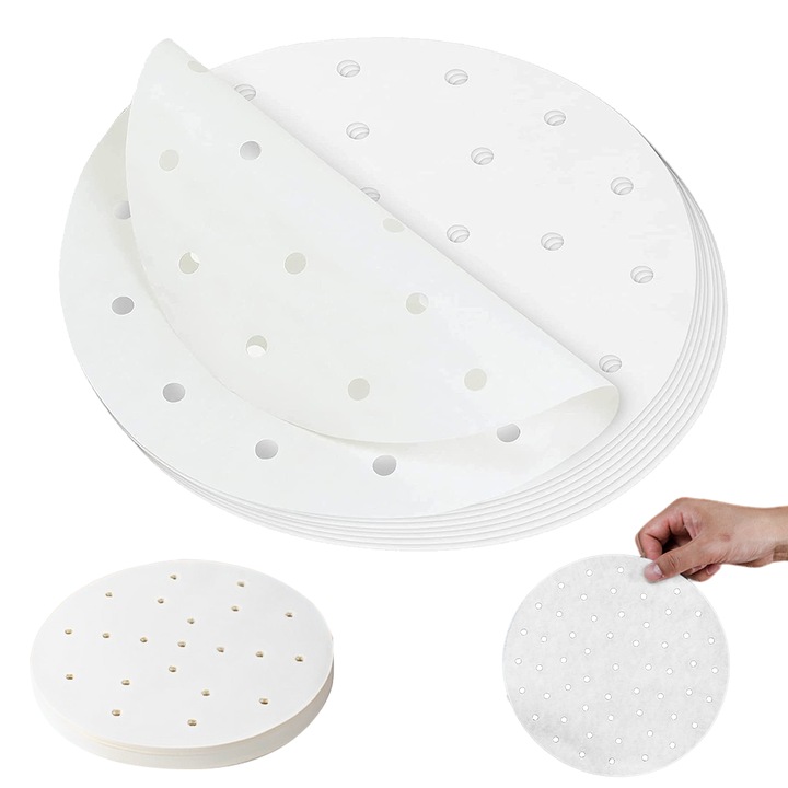 Set 100 hartii pergament pentru friteuza cu aer cald, 5 inch, alb