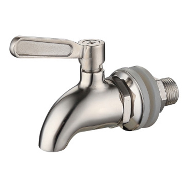 Rozsdamentes acél csap italadagolóhoz, szilikon tömítésekkel, készlet 1 csap + 2 tömítés + 2 fedőgyűrű, ezüst