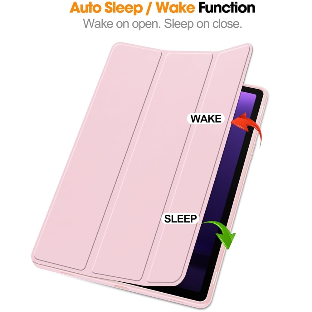 Husa compatibila cu Samsung Galaxy Tab S9 FE Plus, 12.4 inchi, Tip carte, Comando Smart Protect, Protectie completa, Functie Wake & Sleep, Configurare Tip Stand, Roz