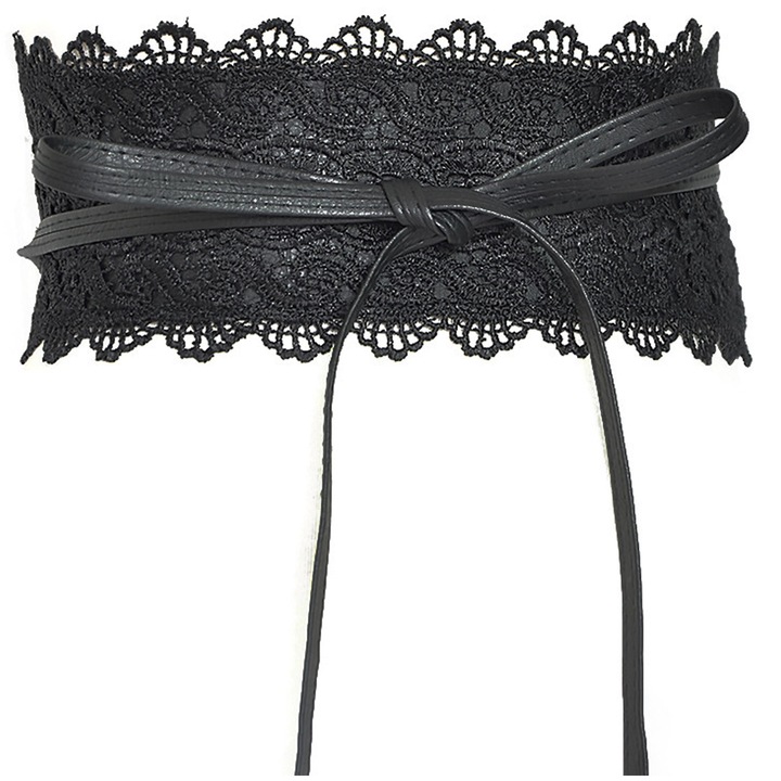 Дамски колан, SINBITA, устойчив на износване, не избледнява, мек, лесен за носене, оформяне на талията, еластичен, за партита, събития, функции, с връзки, естествена кожа, 220 см, черен