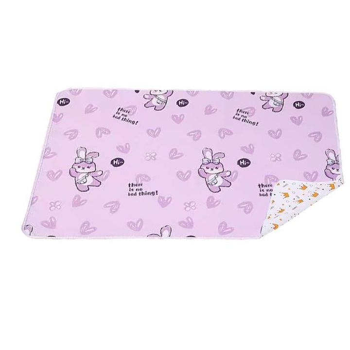 Aleza impermeabila pentru copii BonsMar, absorbanta, lavabila, 70x120cm, iepurasi