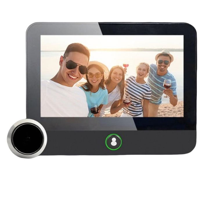 Vizor electronic, MOSMAOO®, 4.3 Inch de identificare si supraveghere Wi-Fi, Monitor LCD, Rezolutie HD 1080P, Unghi De Vizualizare De 120°, Baterie Li-Ion 5000 mAh, Slot Card SD, Detectare Miscare, Aplicatie Pe Telefon, Negru