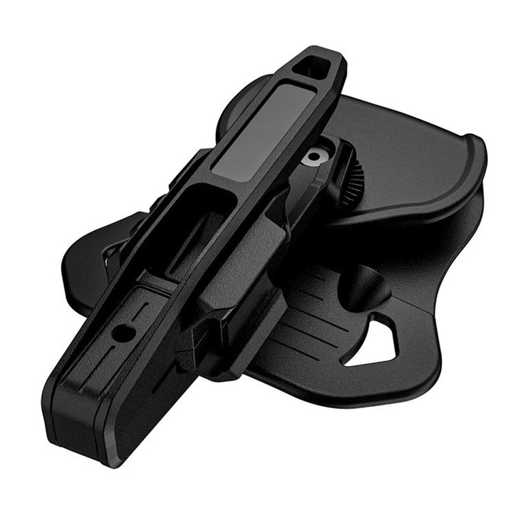 Toc tactic, SINBINTA, Poate fi reglat prin rotire la 360°, Cu o sina rapida, Durabil si anti-alunecare, Universal pentru stangaci si dreptaci, Reglarea etanseitstii, Pentru Glock 9mm/SW40/35, Nylon, 17.5 x 5.6cm, Negru