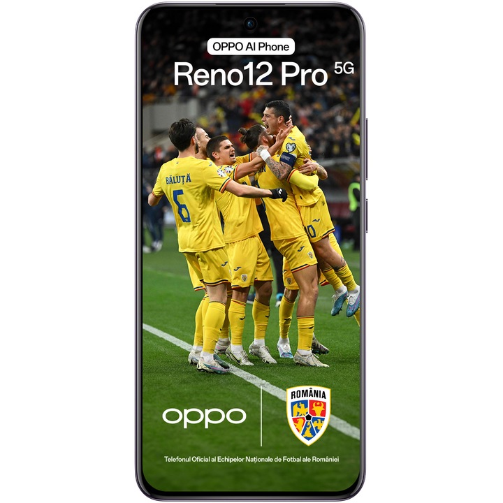 Пакет: Смартфон OPPO Reno12 Pro UEFA Champions League Edition, Dual SIM, 512GB, 12GB RAM, 5G, Nebula Black + UCL ключодържател, UCL Popsocket, Микрофибърна кърпа за почистване на екрана