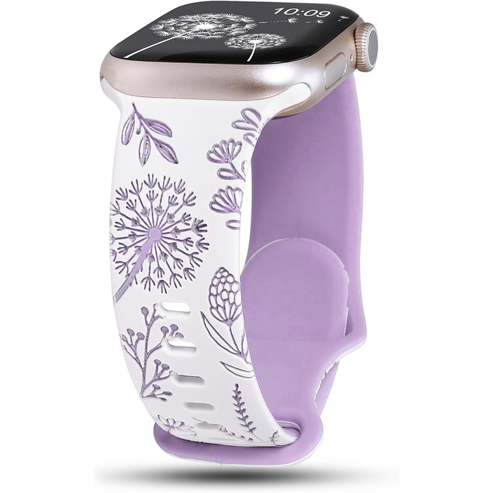 CNNIK szilikon okosóra szíj, rozsdamentes acél csat, pitypang lila, 42/44/45/49 mm