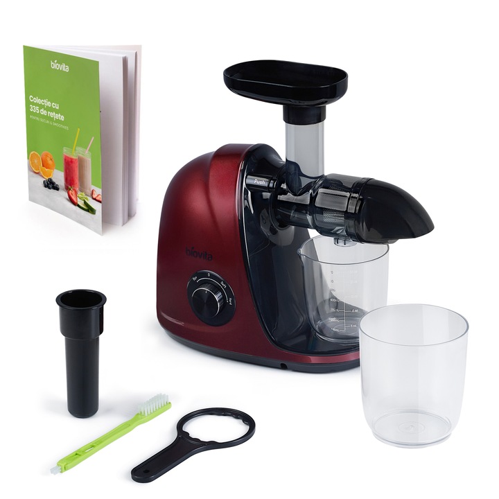 Storcator cu presare la rece Biovita Nutrimax, cu melc, Sita din inox, 150W, Silentios, Eficient, Rosu
