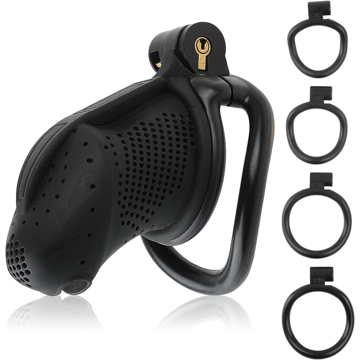 Centura castitate, 4 inele detasabile, negru