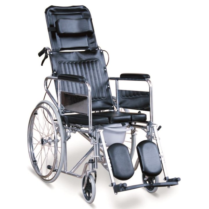 Scaun cu Rotile si Toaleta cu Suporturi pentru Gambe, Spatar Inalt, Cotiere Detasabile si Sistem de Franare pe Manere, 120 kg Dr. Happy JL609GCU