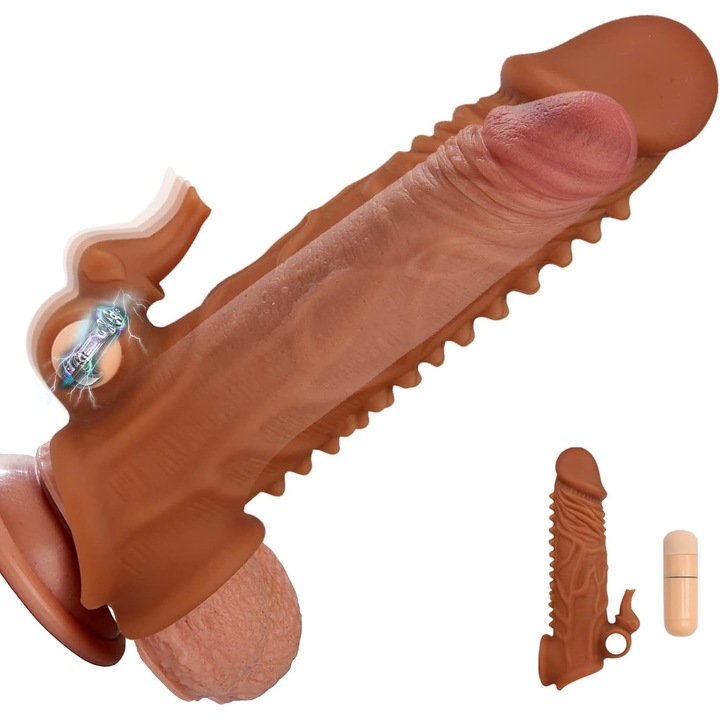 Ръкав за пенис с вибратор за клитора, медицински силикон, голям размер