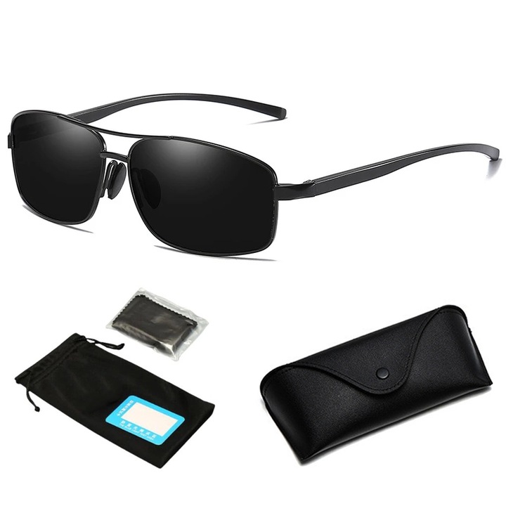 Ochelari de Soare Polarizati filtru UV categ 3, Begleri®, in aer liber, Protectie UV 400, Lentila HD, OPRA, cu Carcasa Antisoc si Test UV, Pentru condus, pescuit, sport, drumetii, Usor de purtat, Marime universala, Negru