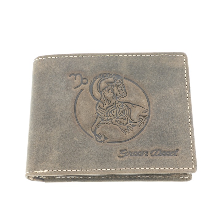 Portofel barbati piele naturala maro Zodiac Capricorn 12 cm