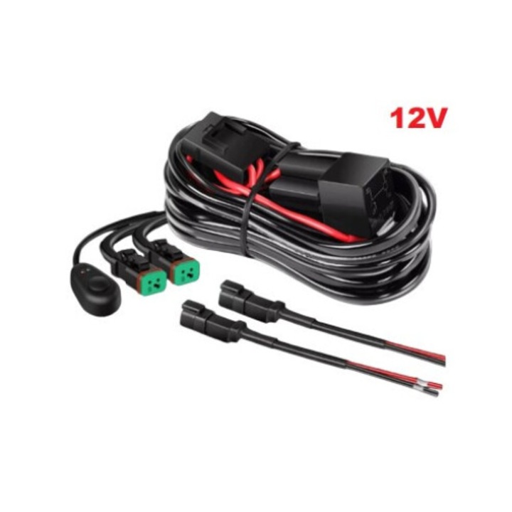 Cablaj cu buton si releu 12V pentru 2 proiectoare led/led bar pana la 288W Xenon Bright