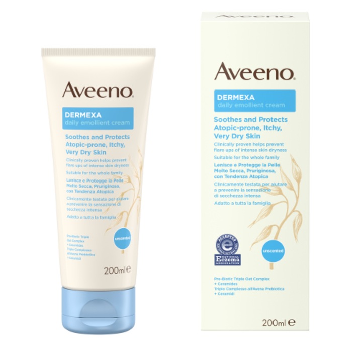 Crema de corp Aveeno Dermexa, hidratanta, pentru piele uscata si atopica, fara parfum, 200ml