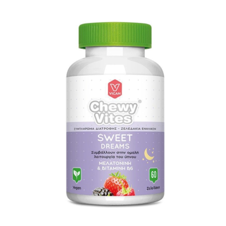Gumii Vican Sweet Dreams, Melatonina 1mg, Vitamina B6, Vegan, fara Gluten, 60buc