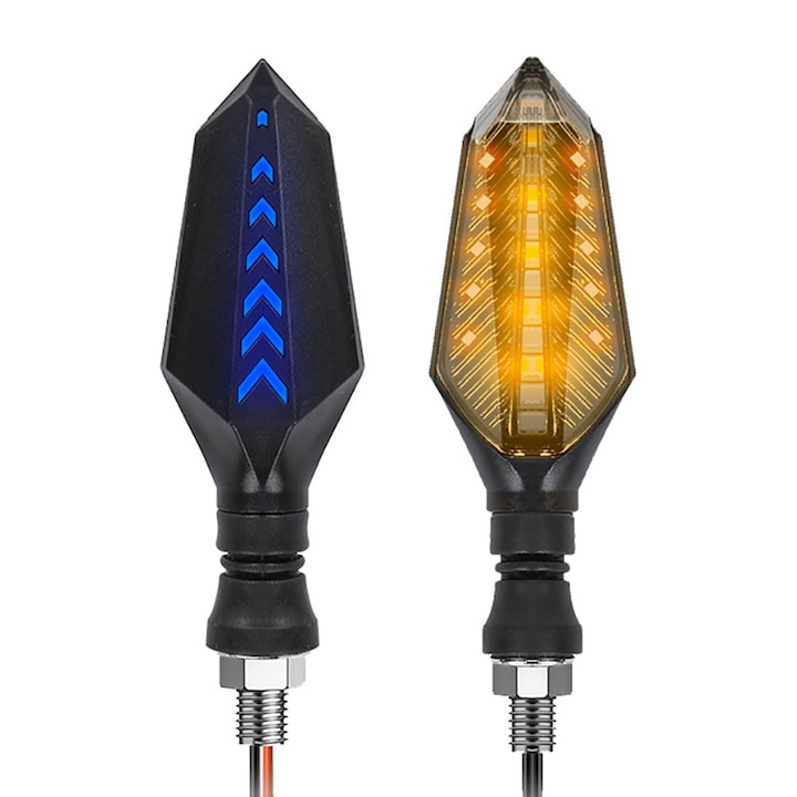Set 2 de semnalizatoare LED pentru motociclete, BOMSTOM, LED, 12 V, 2 Functii, pentru scuter, bicicleta electrica, motociclete, streetbike, Negru