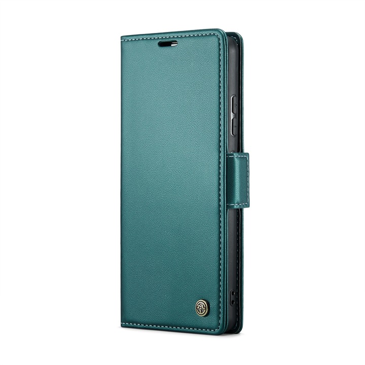 Калъф за Xiaomi Mi 11 Lite, Xiaomi Mi 11 Lite New Edition 5G, CaseMe, slim кожен, тип портфейл, стойка, магнитно предпазно закопчване, мека текстура и захващане в ръката, RFID защита, Зелено