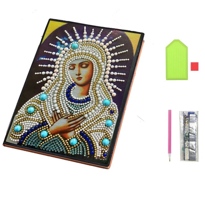 Caiet Pictura Diamant 5D Madonna, A5, Piele Artificiala, 21x14cm, Multicolor