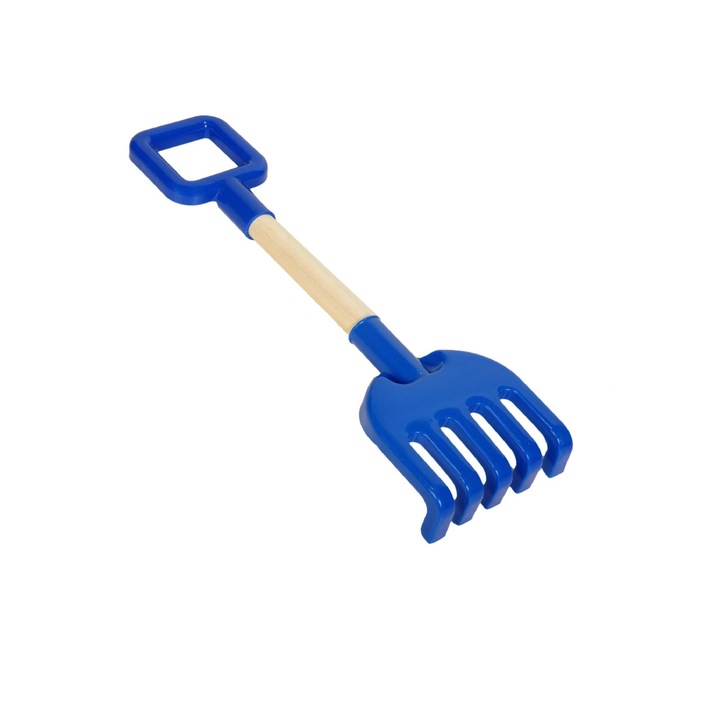 Jucarie cu nisip, Plastic, albastru, maner din lemn, 39 cm