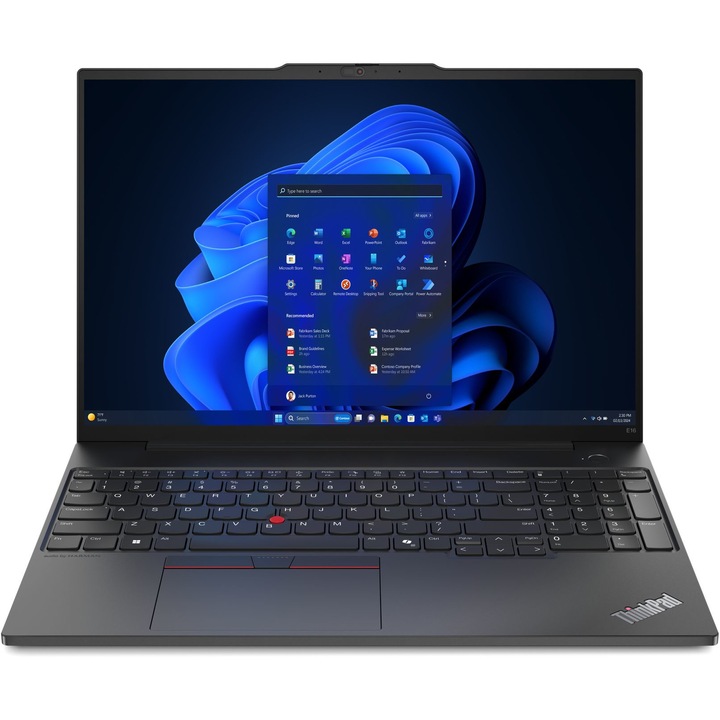 Лаптоп Lenovo ThinkPad E16 G2 с Intel Core Ultra 7 155H (0.9/4.8GHz, 24M), 16 GB, 512GB M.2 NVMe SSD, Intel Arc 8 Core, Free DOS, Черен