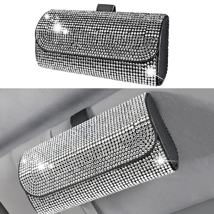 Suport auto pentru ochelari, fixare pe parasolar, BOMSTOM, Piele ecologica, 16.5 x 8 x 5, Negru