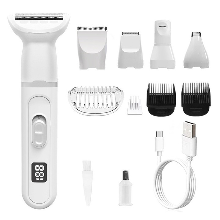 Nedves és száraz epilátor, ZXJDN®, 5 IN 1, USB töltés, Minden bőrtípusra, többfunkciós, fehér