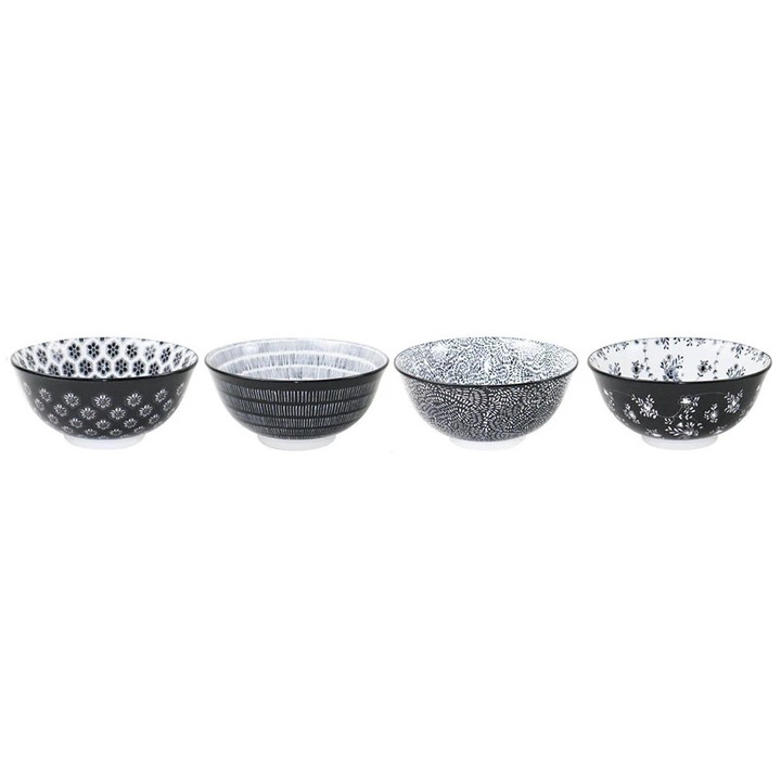 Комплект от 4 купи асорти, Ibili Armonia, Порцелан, 15x7 см, 0,61 л, Черни