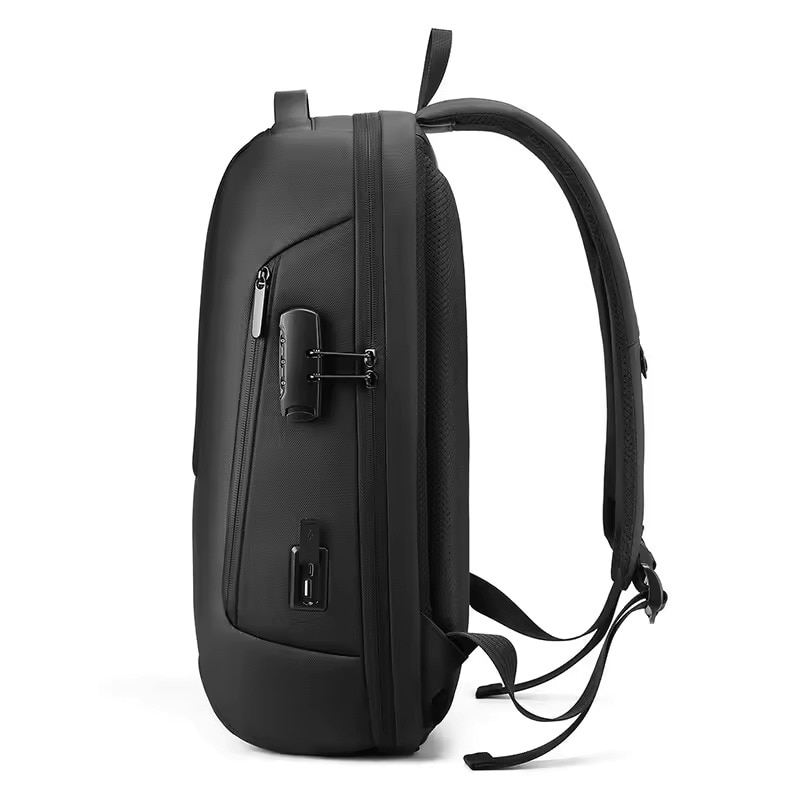 Rucsac laptop 15.6", smart casual, impermeabil cu sistem antifurt, port de incarcare USB tip C, GETICS, 28x15x44 cm, Negru