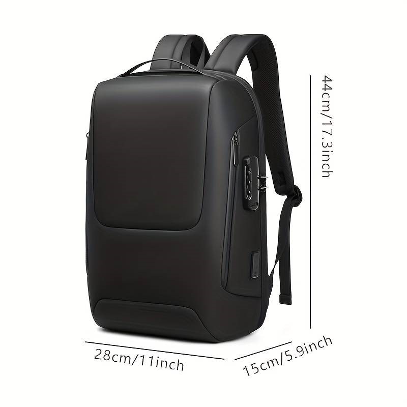 Rucsac laptop 15.6", smart casual, impermeabil cu sistem antifurt, port de incarcare USB tip C, GETICS, 28x15x44 cm, Negru
