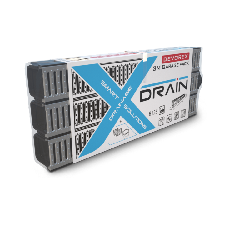 Комплект линейни отводнителни канали Devorex Xdrain Drengam B125, 3m, 3 Броя