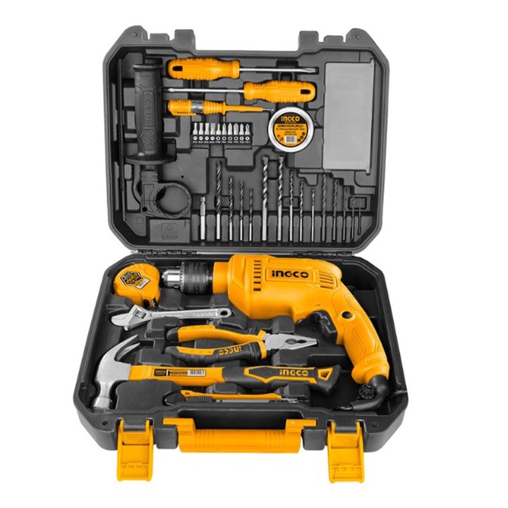 Trusa de scule cu masina de gaurit, INGCO, 115 piese, 680W