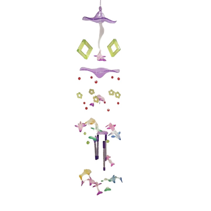 Clopotel de vant Delfini, Metal/plastic, Multicolor, 50 cm