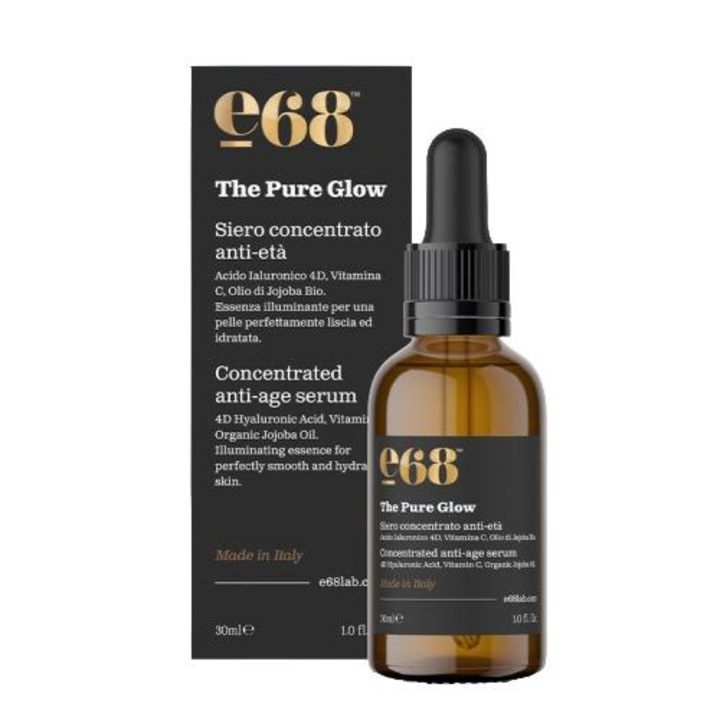 Ser anti-imbatranire, E68 Pure Glow, Acid Hialuronic 4D, Vitamina C, 30 ml