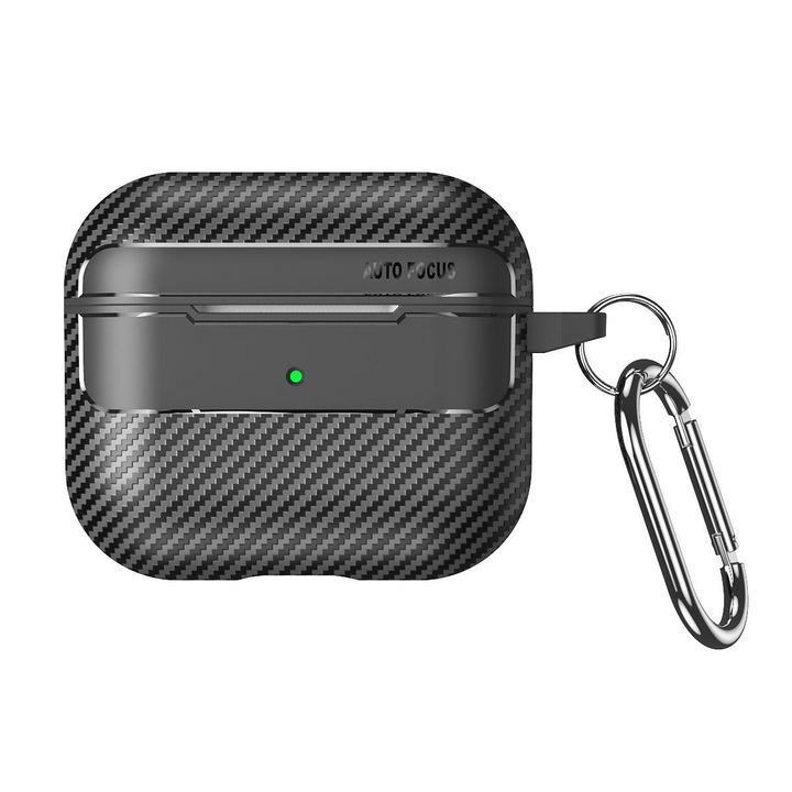 Airpods Pro 1: Черен калъф с карбонов модел и карабинер