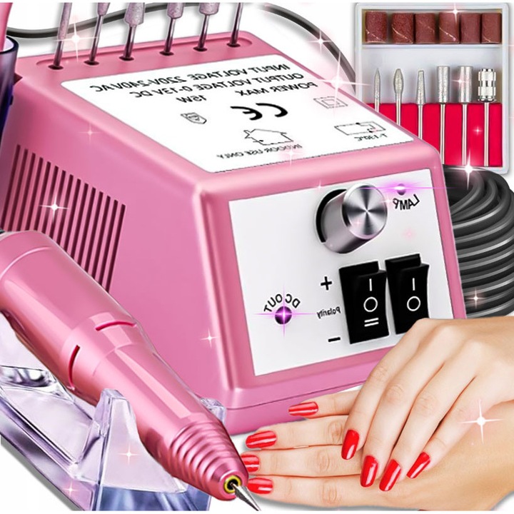 Freza unghii profesionala, Excitat®, reincarcabila, fara fir, display LED, 20.000 RPM, 6 bare de slefuit, zgomot redus, vibratii reduse， design ergonomic, Roz