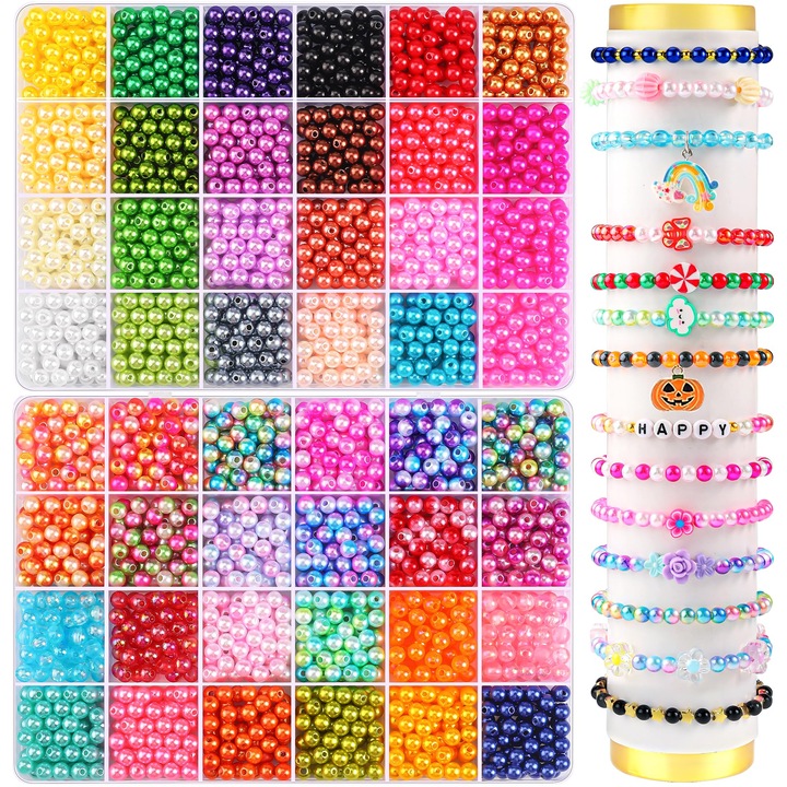 Set 2400 Margele de Perle Colorate, Colier, Bratari, Bijuterii Care Fac Accesorii, 6 mm, 48 Culori