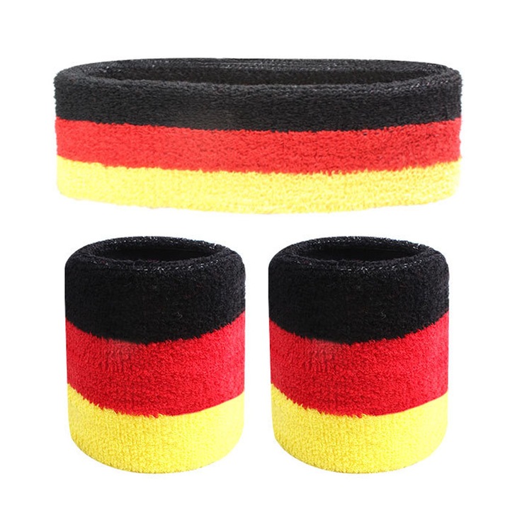 Bentita cap si mansete, Darklove, Confortabile si usoare, Absorbant de transpiratie, Unisex, Material respirabil, Reutilizabile, Usor de curatat, Pentru antrenament, baseball si gimnastica, Bumbac, Negru/Rosu/Galben