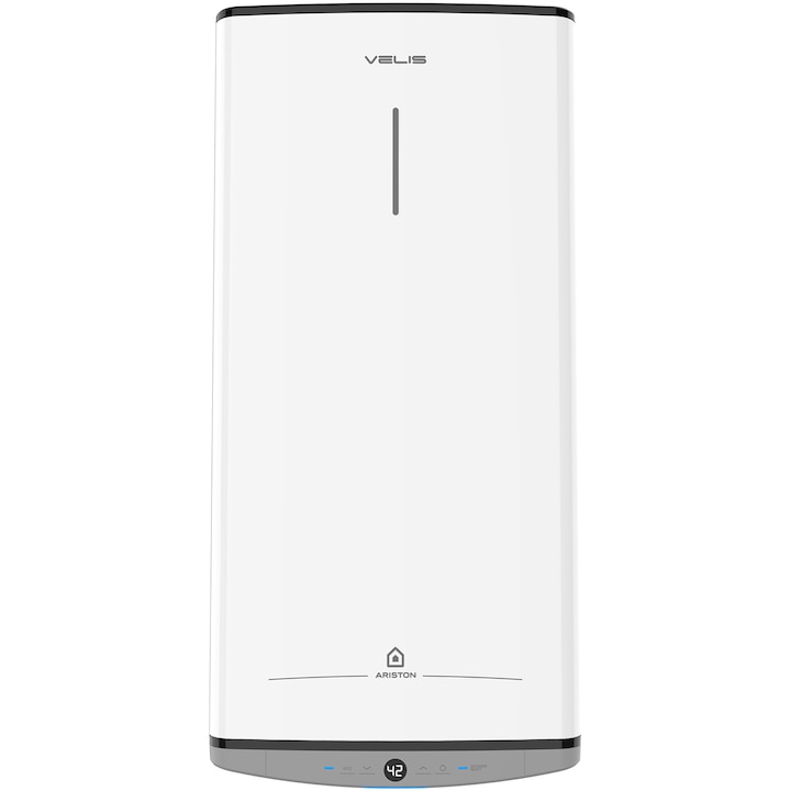 Boiler electric Ariston Velis Dune 80 EU, 1500W, 80 l, control electronic complet, Touch control, functie ECO EVO, protectie ioni de argint, anod de magneziu, rezervor emailat cu titan, Alb