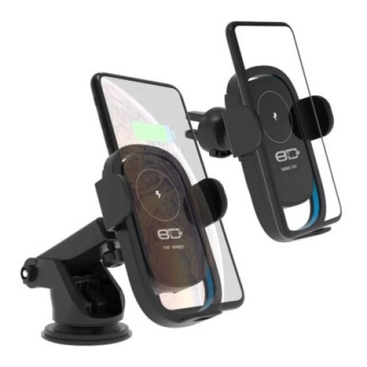 Autós szellőzőrács + tapadókorong 15W motoros Qi Standard Fast Charge Type-C vezeték nélküli töltéssel - CWCPH-D6