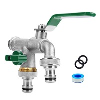 Robinet dublu din alama, rezistent la rugina si inghet, 1/2 inch, nisipat nichel, set 2 conectori furtun