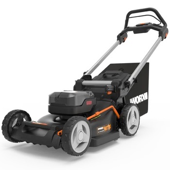 Masina de tuns gazon/iarba pe acumulator WORX WG748E, 40V, 2 x 4.0Ah, latime taiere 46 cm, inaltime taiere 20 - 80 mm, motor fara perii, sac colector 55 L, contine: incarcator dublu + 2 acumulatori 4.0 Ah