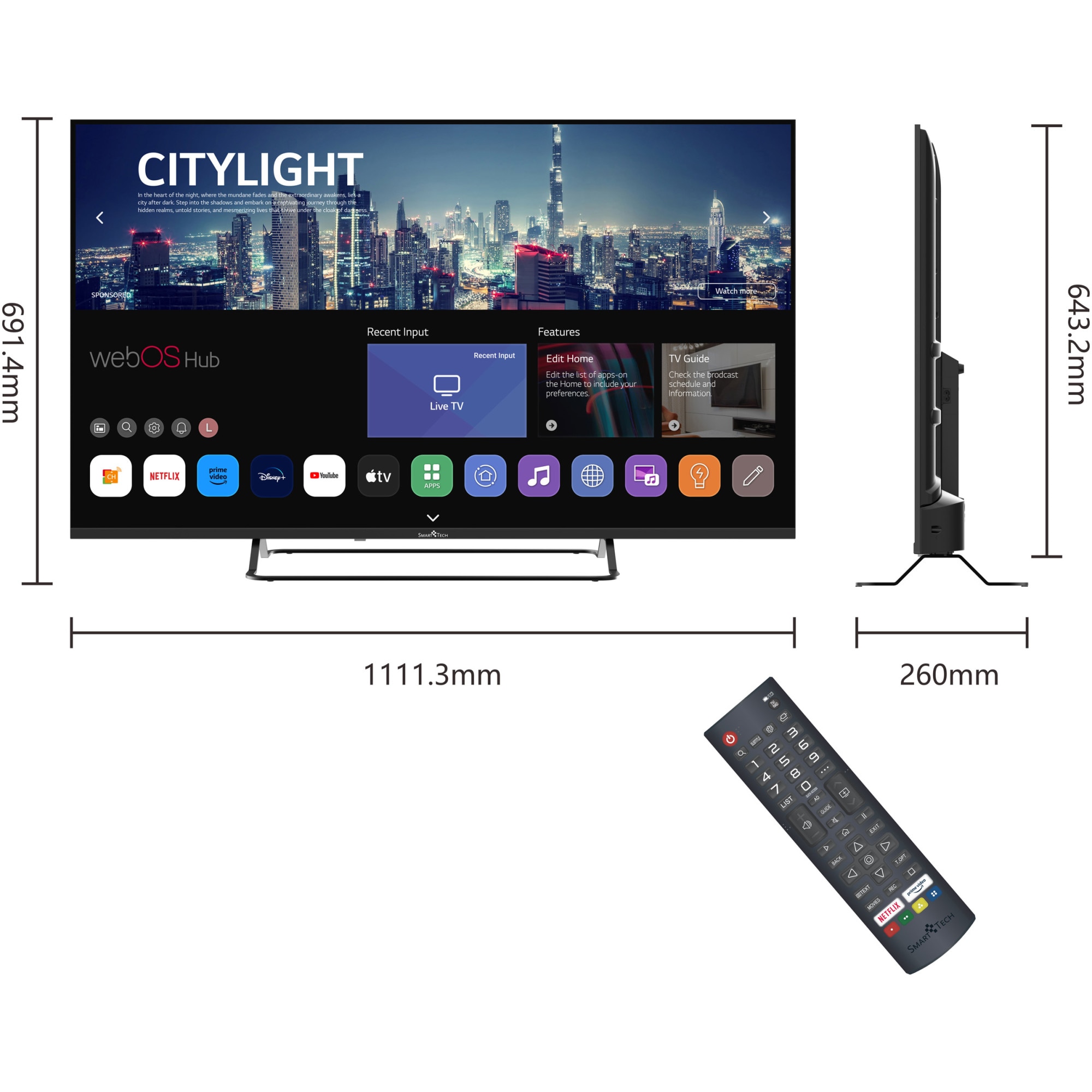 Televizor SmartTech LED 43UW02V, 108 cm, Smart WebOS, 4K Ultra HD, Clasa F