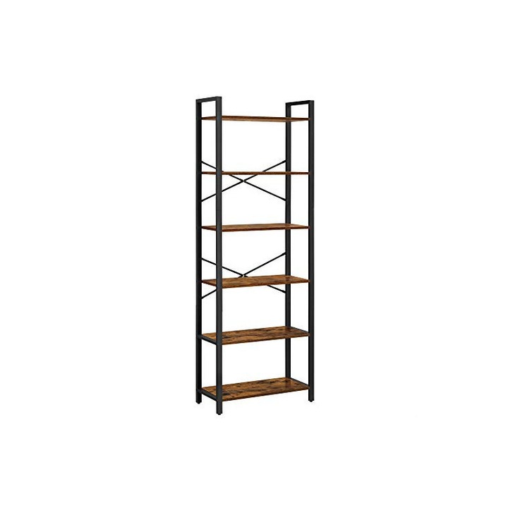 Biblioteca Vasagle, Model Dior, 66x30x186 cm, Maro Rustic/Negru