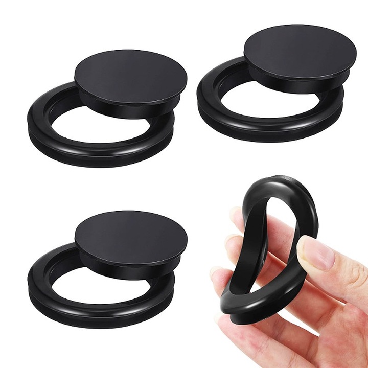 Set inele si capace pentru umbrela masa, silicon, negru, 4 buc, 4.2x4.7cm