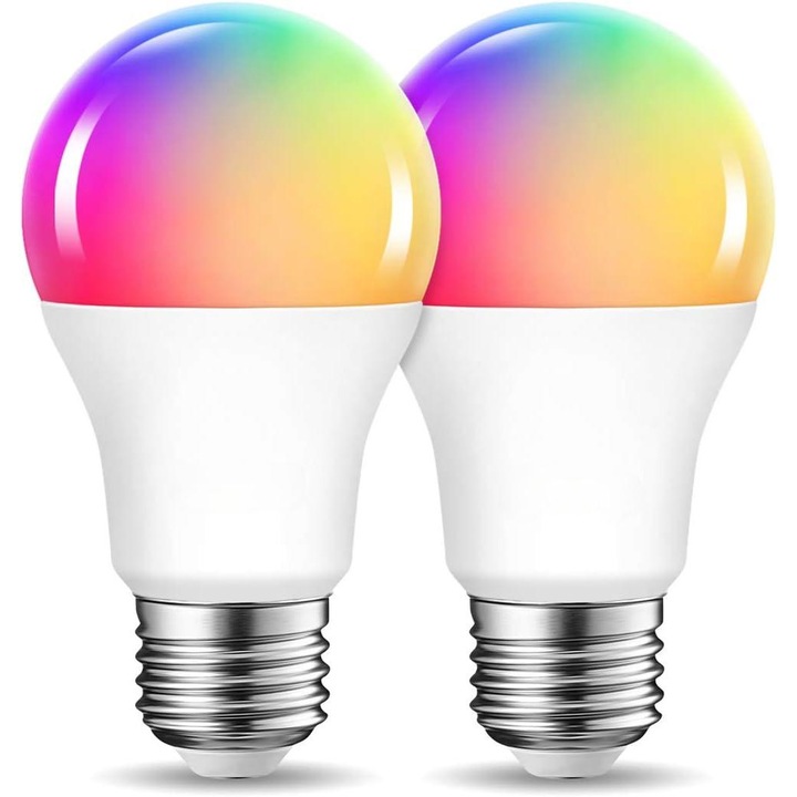 Смарт LED крушка MTEvoTX® 9W RGB A19 E27, WiFi & Bluetooth, съвместима с Alexa и Google Home, 16 милиона цвята, димируема, 600LM, енергиен клас A, 2 бр.