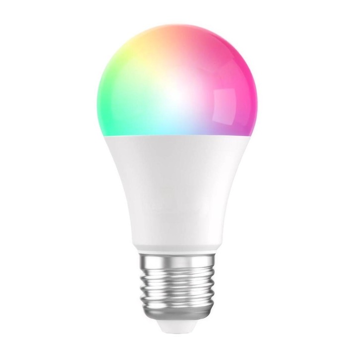 Смарт LED крушка MTEvoTX® 9W RGB A19 E27, WiFi & Bluetooth, съвместима с Alexa и Google Home, 16 милиона цвята, димируема, 600LM, енергиен клас A