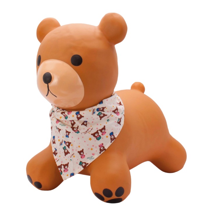 Играчка за скачане, Sun Baby, Теди с бандана, детски, с помпа за надуване, 12 месеца +, 46x30x52 см, Кафяв