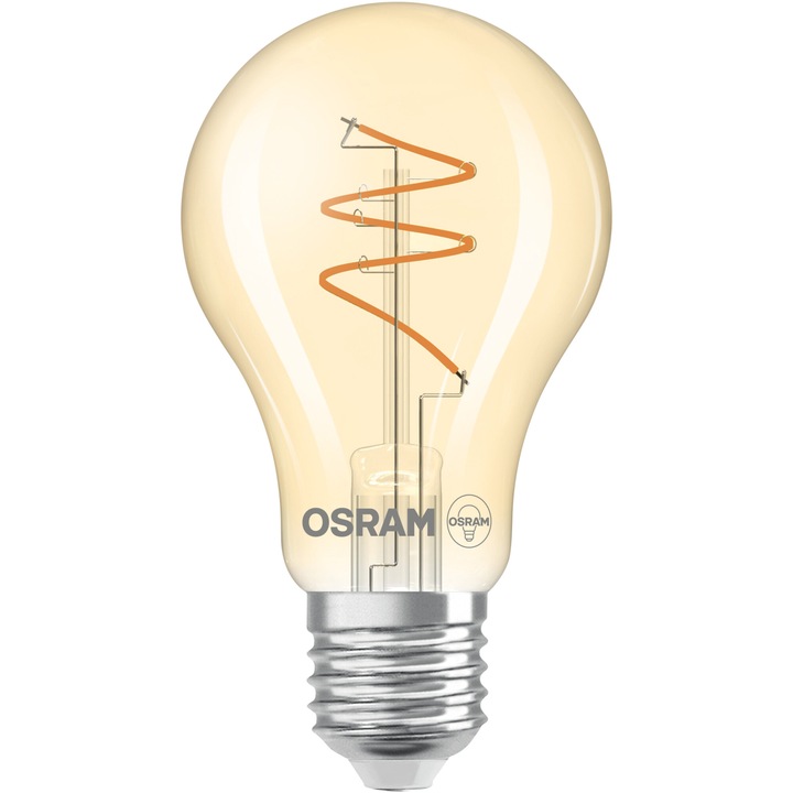 Декоративна крушка LED Osram Vintage 1906 Gold, Нажежаема жичка, A40, E27, 4.9W (40W), 470 лумена, Топла светлина (2700K), Димируема, Енергиен клас F
