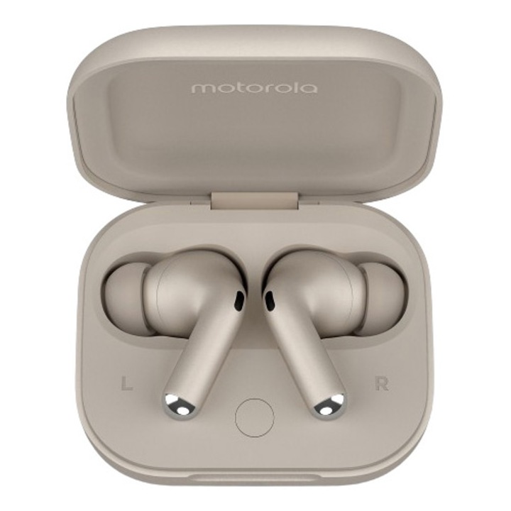 Слушалки n-Ear Motorola Buds+ Flute, Sound by Bose, True Wireless, Bluetooth, Dolby Atmos, Smart ANC, Beach Sand