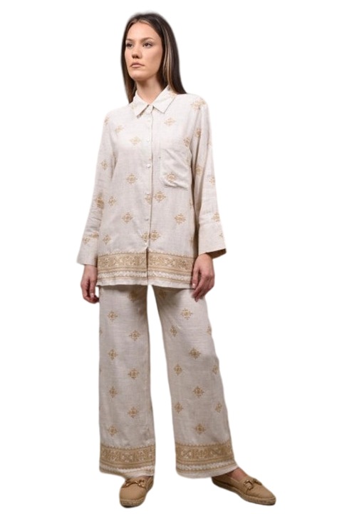 Pogány rátétes hímzéssel ellátott ing, Bézs