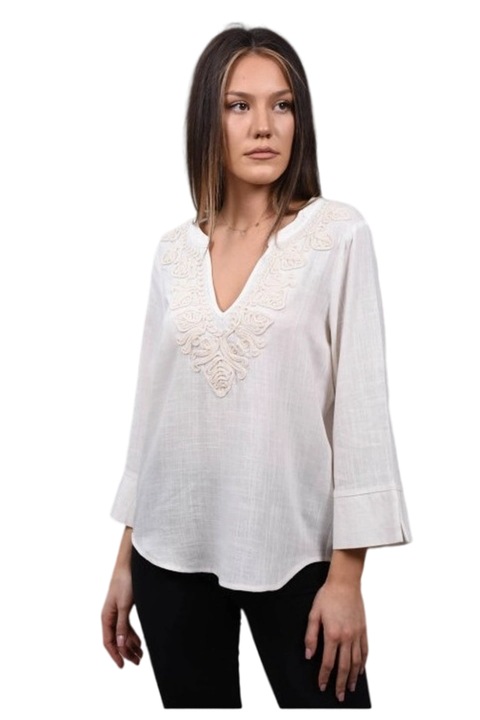 Bluza tip tunica cu decolteu v kaleidare, Alb